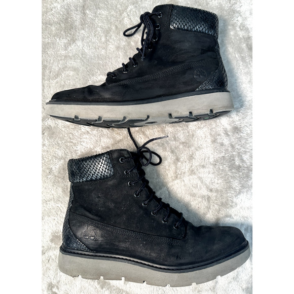 Timberland Black Nubuck Leather Snakeskin Accent Sensorflex Boots Womens 7.5 - Picture 2 of 11